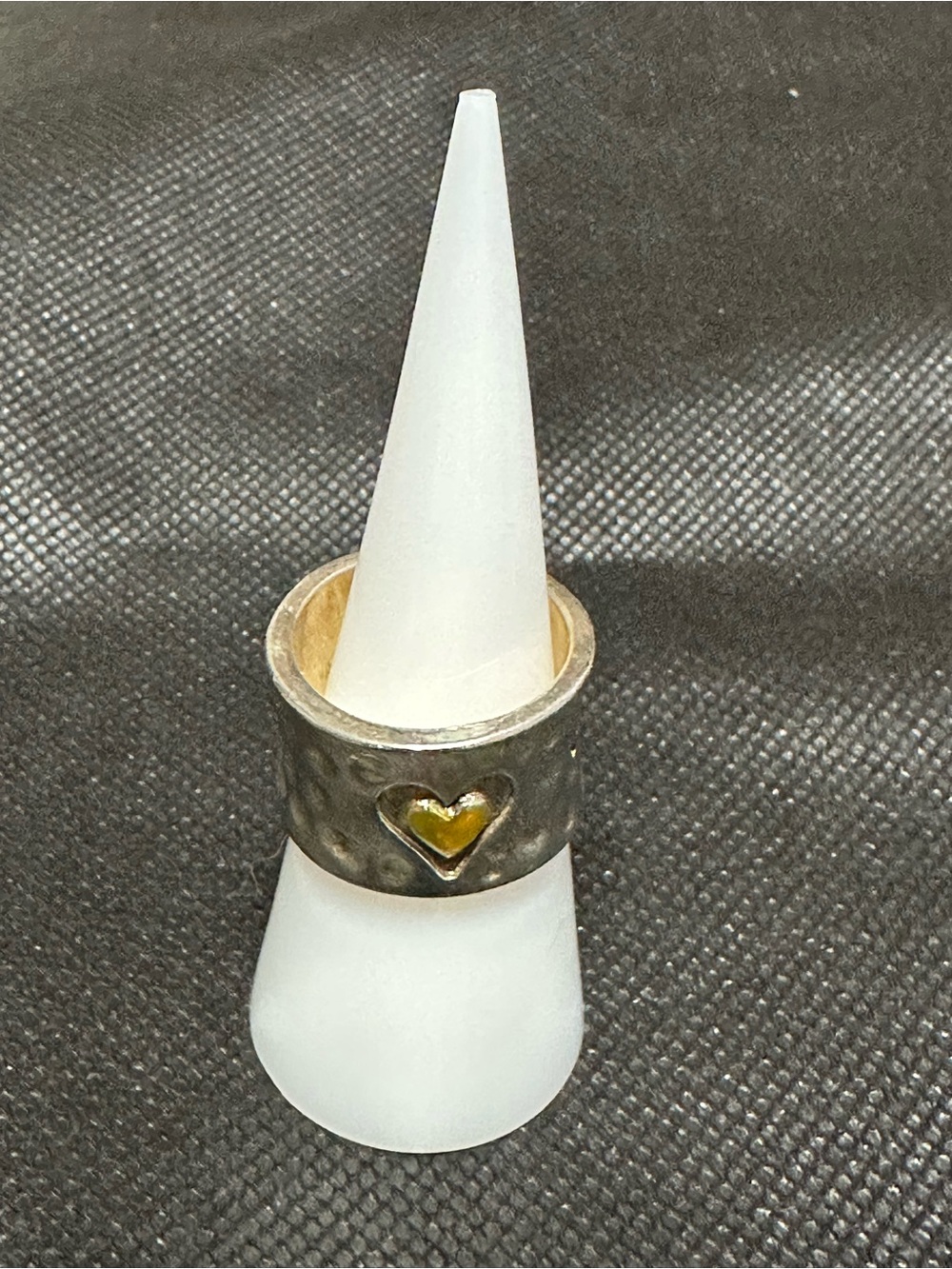 Silver Tone Heart Accent Ring with Yellow Inlay - Size 8.75